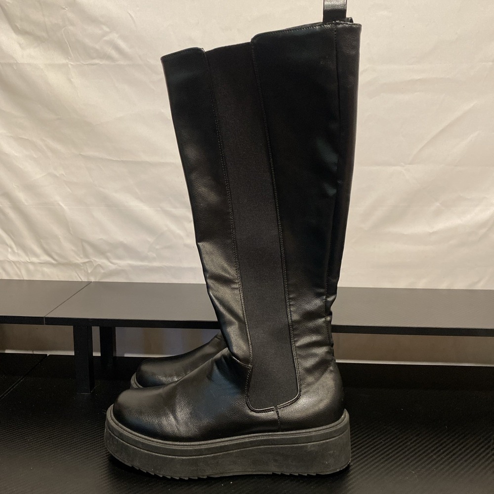 Rouge Helium Women Black Faux Leather Zip Platform Boots Sz 8.5